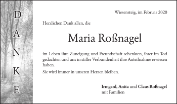 Traueranzeige von MAria Roßnagel von Geislinger Zeitung