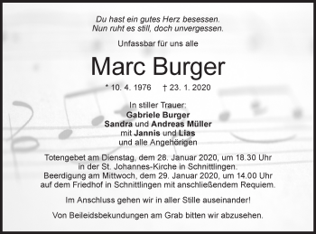 Traueranzeige von Marc Burger von Geislinger Zeitung