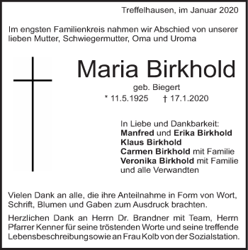 Traueranzeige von Maria Birkhold von Geislinger Zeitung