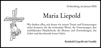 Traueranzeige von Maria Liepold von Rundschau Gaildorf