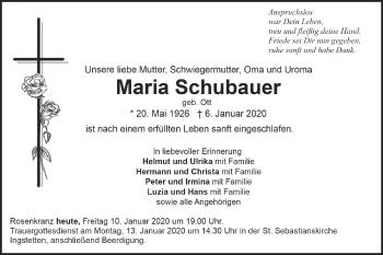 Traueranzeige von Maria Schubauer von Ehinger Tagblatt