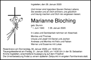 Traueranzeige von Marianne Bloching von Metzinger-Uracher Volksblatt