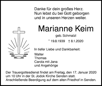 Traueranzeige von Marianne Keim von SÜDWEST PRESSE Ausgabe Ulm/Neu-Ulm