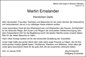 Traueranzeige von Martin Emslander von SÜDWEST PRESSE Ausgabe Ulm/Neu-Ulm