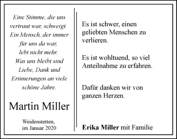 Traueranzeige von Martin Miller von SÜDWEST PRESSE Ausgabe Ulm/Neu-Ulm