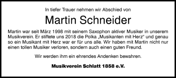 Traueranzeige von Martin Schneider von Hohenzollerische Zeitung