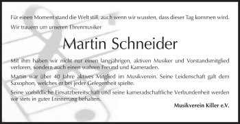 Traueranzeige von Martin Schneider von Hohenzollerische Zeitung