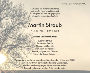 Traueranzeige von Martin Straub von NWZ Neue Württembergische Zeitung