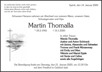 Traueranzeige von Martin Thomalla von Rundschau Gaildorf