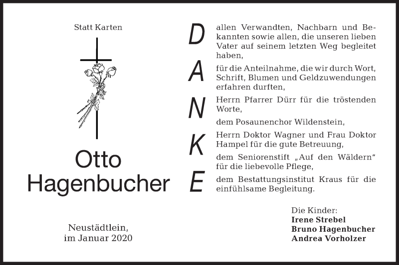  Traueranzeige für Otto Hagenbucher vom 04.01.2020 aus Hohenloher Tagblatt