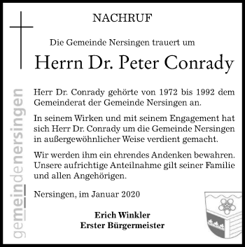 Traueranzeige von Peter Conrady von SÜDWEST PRESSE Ausgabe Ulm/Neu-Ulm