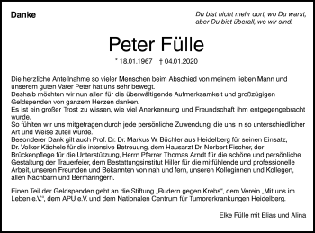 Traueranzeige von Peter Fülle von SÜDWEST PRESSE Ausgabe Ulm/Neu-Ulm