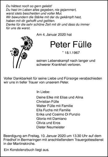 Traueranzeige von Peter Fülle von SÜDWEST PRESSE Ausgabe Ulm/Neu-Ulm