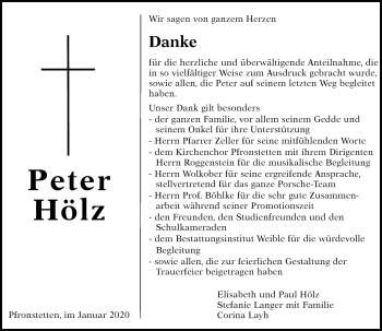 Traueranzeige von Peter Hölz von Alb-Bote/Metzinger-Uracher Volksblatt