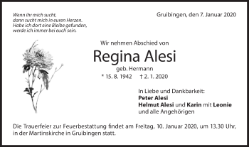 Traueranzeige von Regina Alesi von Geislinger Zeitung