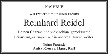 Traueranzeige von Reinhard Reidel von Haller Tagblatt