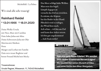 Traueranzeige von Reinhard Reidel von Haller Tagblatt