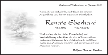 Traueranzeige von Renate Eberhard von Rundschau Gaildorf