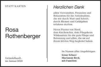 Traueranzeige von Rosa Rothenberger von Hohenloher Tagblatt