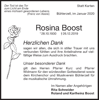 Traueranzeige von Rosina Boost von Haller Tagblatt