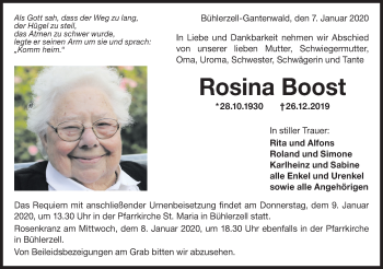 Traueranzeige von Rosina Boost von Haller Tagblatt