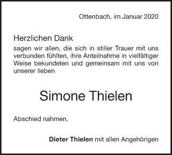 Traueranzeige von Simone Thielen von NWZ Neue Württembergische Zeitung