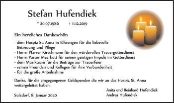 Traueranzeige von Stefank Hufendiek von Haller Tagblatt