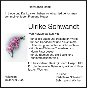 Traueranzeige von Ulrike Schwandt von SÜDWEST PRESSE Ausgabe Ulm/Neu-Ulm