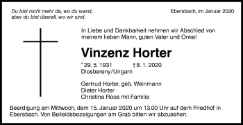 Traueranzeige von Vinzenz Horter von NWZ Neue Württembergische Zeitung