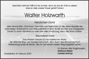 Traueranzeige von Walter Holzwarth von Rundschau Gaildorf