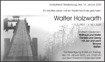 Traueranzeige von Walter Holzwarth von Rundschau Gaildorf