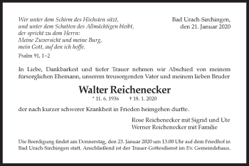 Traueranzeige von Walter Reichenecker von Metzinger-Uracher Volksblatt