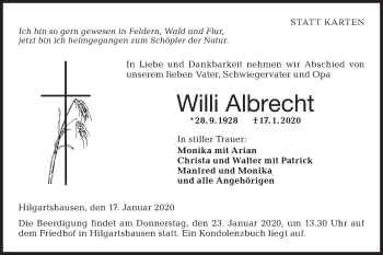 Traueranzeige von Willi Albrecht von Hohenloher Tagblatt