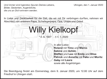 Traueranzeige von Willy Kielkopf von NWZ Neue Württembergische Zeitung