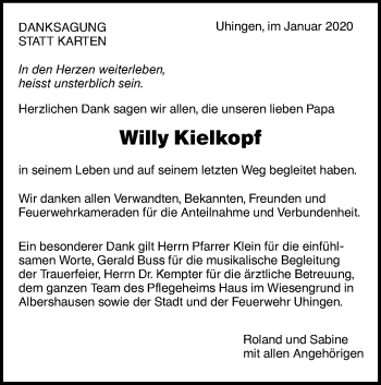 Traueranzeige von Willy Kielkopf von NWZ Neue Württembergische Zeitung