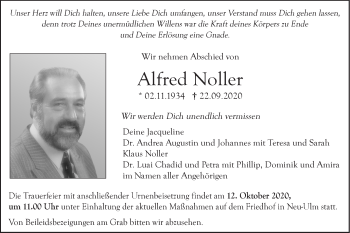 Traueranzeige von Alfred Noller von SÜDWEST PRESSE Ausgabe Ulm/Neu-Ulm