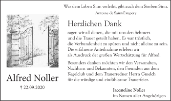 Traueranzeige von Alfred Noller von SÜDWEST PRESSE Ausgabe Ulm/Neu-Ulm