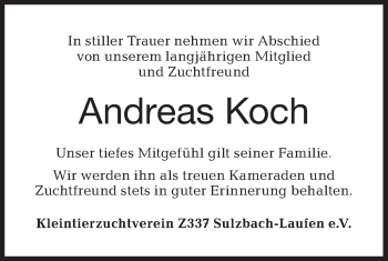 Traueranzeige von Andreas Koch von Rundschau Gaildorf