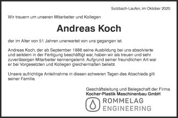 Traueranzeige von Andreas Koch von Rundschau Gaildorf