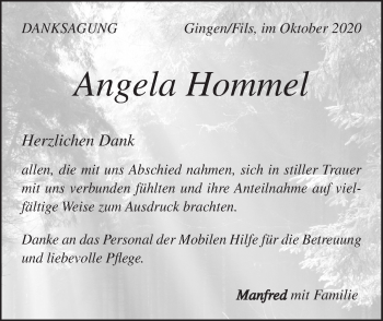 Traueranzeige von Angela Hommel von Geislinger Zeitung