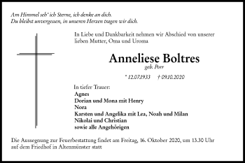 Traueranzeige von Anneliese Boltres von Hohenloher Tagblatt