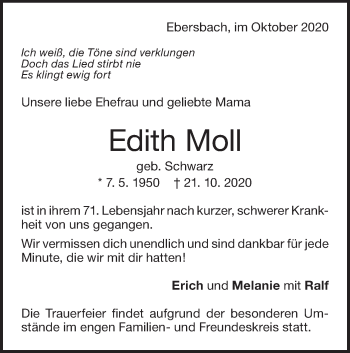 Traueranzeige von Edith Moll von NWZ Neue Württembergische Zeitung