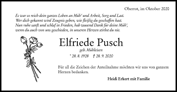 Traueranzeige von Elfriede Pusch von Rundschau Gaildorf