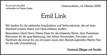 Traueranzeige von Emil Link von Haller Tagblatt