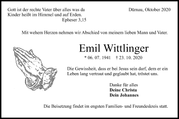 Traueranzeige von Emil Wittlinger von NWZ Neue Württembergische Zeitung