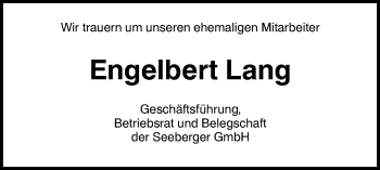 Traueranzeige von Engelbert Lang von SÜDWEST PRESSE Ausgabe Ulm/Neu-Ulm