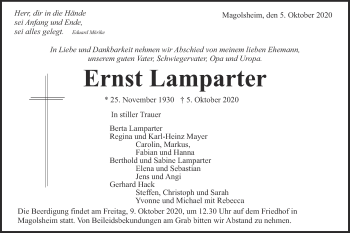 Traueranzeige von Ernst Lamparter von Alb-Bote/Metzinger-Uracher Volksblatt