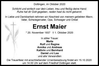 Traueranzeige von Ernst Maier von Alb-Bote/Metzinger-Uracher Volksblatt