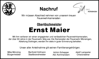 Traueranzeige von Ernst Maier von Alb-Bote/Metzinger-Uracher Volksblatt