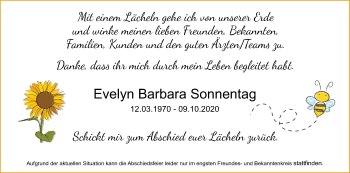 Traueranzeige von Evelyn Barbara Sonnentag von SÜDWEST PRESSE Ausgabe Ulm/Neu-Ulm